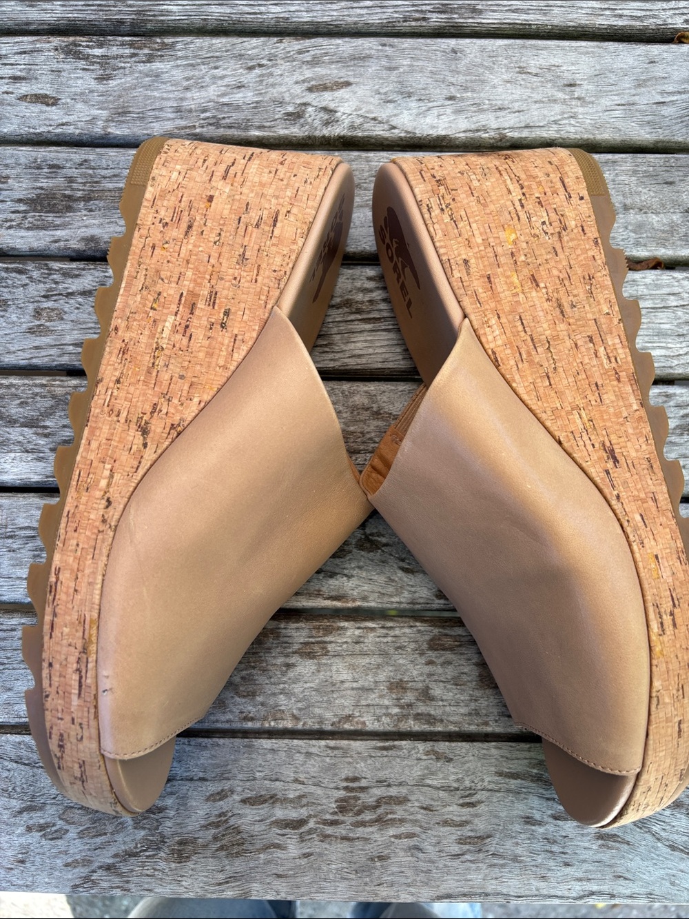 Sorel Leather Cork Platform Wedge Slide Sandals | Tan | Size 12 - Picture 4 of 7